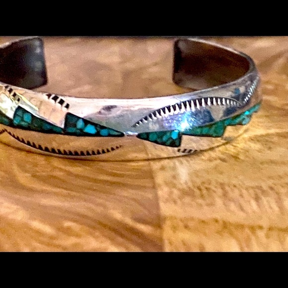 Vintage 50’s Navajo Sterling Silver & Turquoise Bracelet Cuff - Picture 9 of 9